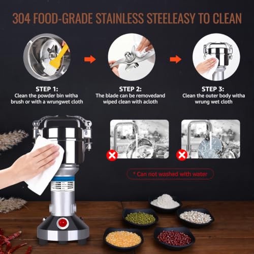 750g Electric Grain Mill Grinder, Stainless Steel High Speed Dry Pulverizer, 2000W Spice Flour Mill for Grains, Coffee Beans, Peppers, Dried Herbs & Dry Cereals for Home & Small Commercial Use
