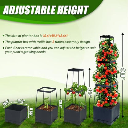 2 Packs Raised Garden Bed Tomato Planter Box with Trellis,44.8" Self-Watering Tomato Cage with Trapezoidal Trellis for Climbing Plants Flowers Vegetables Vine in Patio Garden Indoor Outdoor - size: 3 Tiers-44.8"