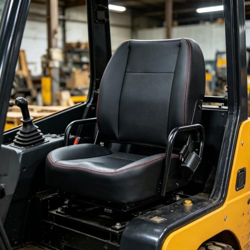 Universal Forklift Tractor Seat Suitable for Forklifts, Tractors, Excavators Fitted with a Seatbelt and Side Cup Holders, Black