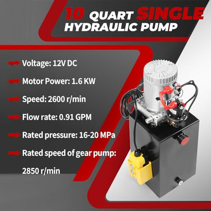 Nakkaa 12V DC 10 Quart Single Acting Hydraulic Pump Hydraulic Power Unit - size: 10 Quart Single