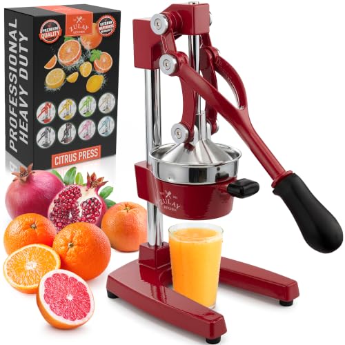 Zulay Kitchen Cast Iron Juicer - Heavy Duty Orange Juicer with Detachable Strainers for Easy Cleaning, Citrus Press for Citrus Fruits, Perfect for Bartenders, Juice Lovers & Health Enthusiasts - color: Crimson Red, size: Cast Iron Juicer