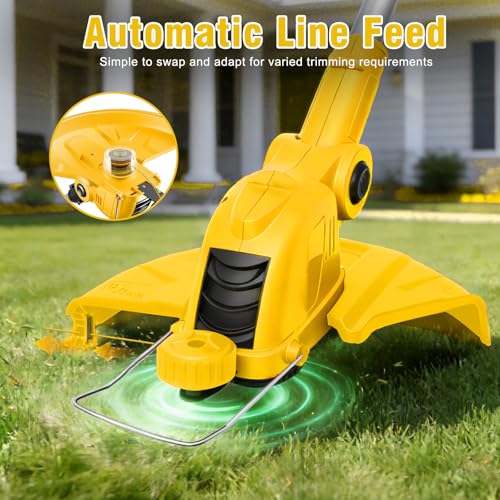 12 Inch Electric Weed Wacker with 2 x2.5Ah Battery Powered Weed Eater - color: Pale Yellow
