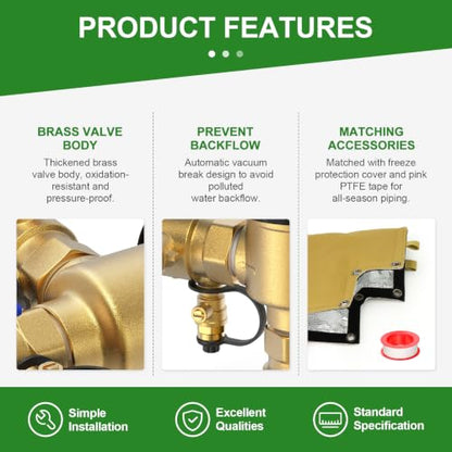 TAISHER 1" Heavy-Duty Brass Pressure Vacuum Breaker- 400 PSI Max Backflow Prevention Valve for Irrigation Systems & Commercial Water with Insulated Freeze Protection Cover Kit - size: 1"FNPT