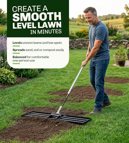 Gardease Lawn Leveling Rake, 48" x 10", Heavy Duty Steel Lawn Leveler