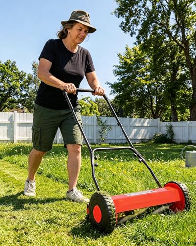 14-Inch Hand Push Reel Lawn Mower, 5-Blade Manual Push Lawnmower