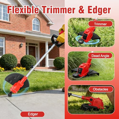 21V Electric Weed Wacker & Edger Lawn Tool Auto-Feed with 2.0Ah X 2 Battery - color: Scarlet