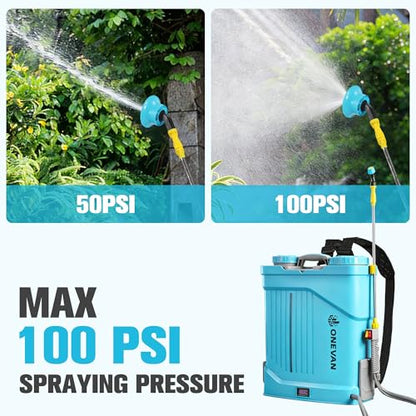 ONEVAN 5.3Gal Battery Powered Backpack Sprayer, 100PSI with Mixing Function - color: Blue