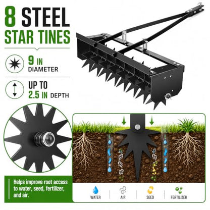 35-Inch Spike Lawn Aerator Tow Behind, 400 lb Tray and Universal Hitch