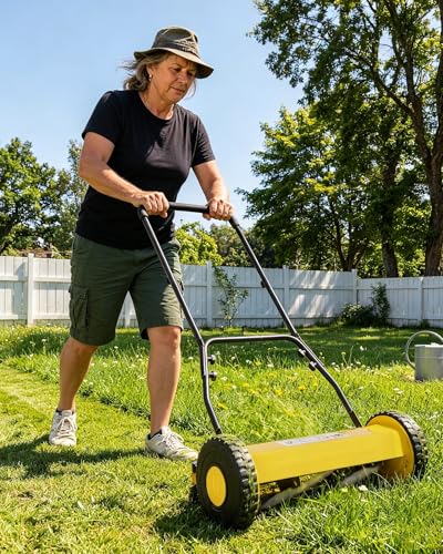 14-Inch Hand Push Reel Lawn Mower, 5-Blade Manual Push Lawnmower