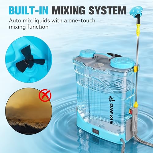 ONEVAN 5.3Gal Battery Powered Backpack Sprayer, 100PSI with Mixing Function - color: Blue