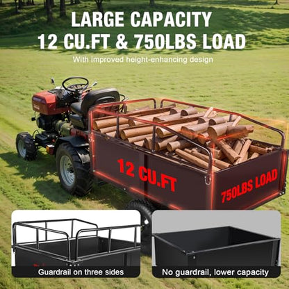 Big RED Heavy Duty ATV Trailer Steel Dump Cart: Yard Garden Trailer for Lawn Mower, Tractor, Garden Waste - 750lbs, 12 cu.ft Capacity