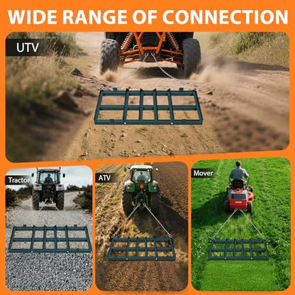 4FT Driveway Drag Harrow, Heavy-Duty Tow Behind Drag Harrow Green