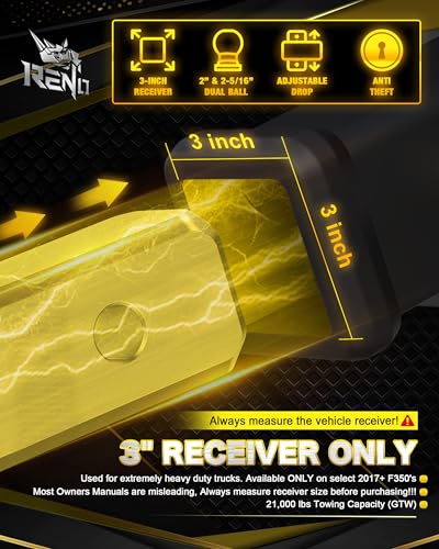 RENO Trailer Hitch (3" Receiver) - 8" Drop/Rise Adjustable Trailer Hitch - size: 3" Receiver x 8" Drop/Rise