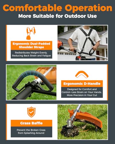 4-in-1 26cc Gas Weed Eater,String Trimmer,Pole Saw,Hedge Trimmer,Brush Cutter,Multi-Function Weed Wacker for Yard Care Tool with Rubber Handle & Shoulder Strap,Ideal Stimmer Tool for Homeowners