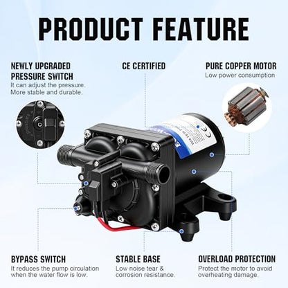 ECO-WORTHY 12V RV Water Pump, 3.5 GPM, 55 PSI, Self Priming Water Pump with Pressure Switch, 4-Chamber Fresh Water Pump for Boat Marine Camper Truck Shower Sprayer - color: Black 3