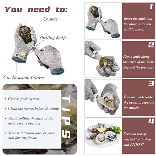 MYBMHTNB Oyster Shucking Knife Set of 2 Stainless Steel Oyster Knifes and 2 Pairs Level 5 Cut-Resistant Gloves，Oyster Knives Suitable for All Kinds of Shells and Oysters Shucking（Strengthen Version） - color: Color Wood Thickened Upgrade