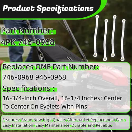 4PK 746-0968 Deck Lift Cable Replacement for CUB Cadet Lawn Mowe - size: 4pk 946-0968