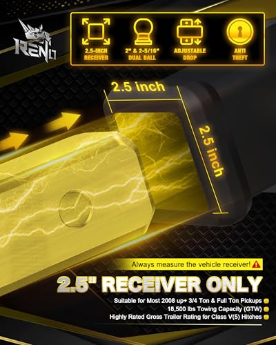 RENO Trailer Hitch (2.5" Receiver) - 4" Drop/Rise Adjustable Trailer Hitch - size: 2.5" Receiver x 4" Drop/Rise