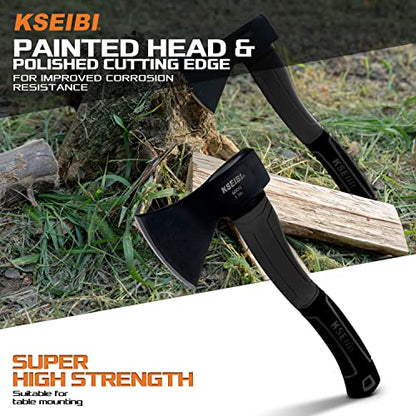 KSEIBI Wood Axe, 274151 Small Outdoor Camp Hatchet 14 Inch for Splitting and Kindling Wood, Forged Steel Blade with Anti-Slip and Shock Reduction Fiber Glasses Handle Great Throwing Axes and Hatchets - style: Black