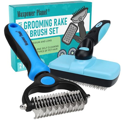 Maxpower Planet Dog Rake and Brush Set for Shedding, Undercoat & Mats - color: A - Rake & Brush (Best Value), size: Large