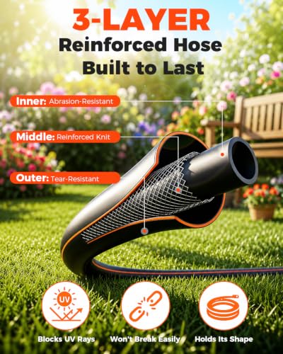 5/8 inch 100ft Retractable Garden Hose Reel with Any-Length Lock Slow Auto Rewind Heavy Duty Hose Reel With 9-Pattern Nozzle 180° Swivel Bracket UV Resistant Wall Mounted Hose Reel for Outside - size: 5/8 Inch 100ft