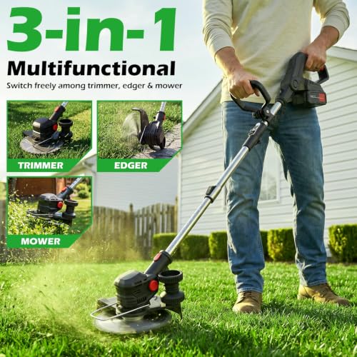 24V 8 Inch Cordless Weed Wacker, 3-in-1 Lawn Edger Grass Trimmer - color: Black-red