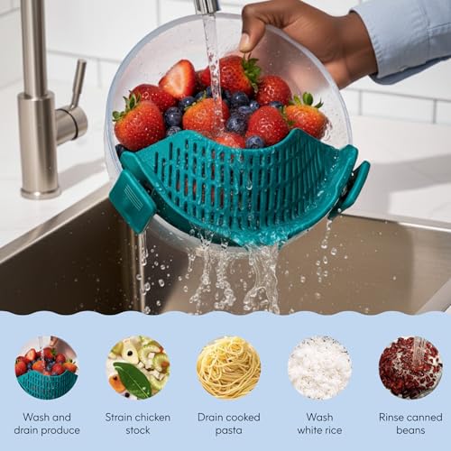 Anyday Silicone Clip On Pot Strainer, Black Sesame - color: Black Sesame