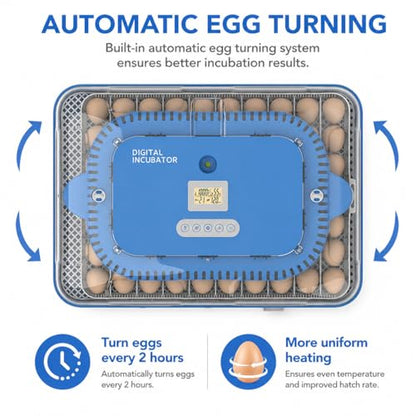 70 Egg Incubator for Hatching Eggs withAuto Turn, Temp & Humidity Control, Built-in CandleLarge Capacity Egg Incubator for Chicken Duck Goose Eggs