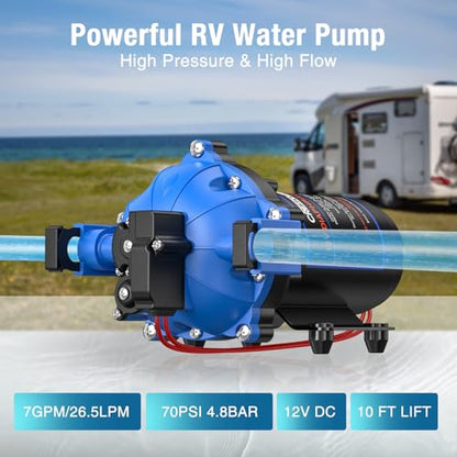 CrestWave 12V RV Water Pump, 7.0GPM 70PSI Diaphragm Pump