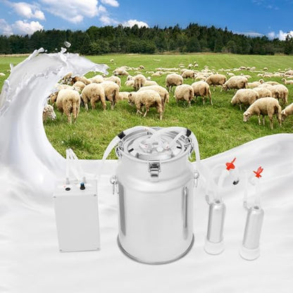 Pulsation Cow Milking Machine with Stainless Bucket - Electric Goat/Cattle Milker, 45kPa Vacuum & Auto Shutoff, Portable Dairy Equipment for Small Farms Silver (10 L) - size: 10 L