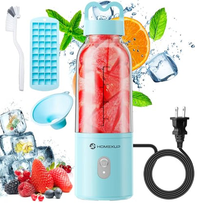 HOMEXUP Portable Personal Blender 17oz, 175W Smoothie Maker,Blue - color: Blue