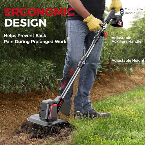 SOARFLY Cordless Tiller Cultivator 9" Width 6.6" Depth, 2×4.0Ah Batteries