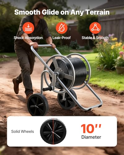 VEVOR Hose Reel Cart, 200/300 ft High-Pressure Garden Hose Cart, Hoses Reel Carts with Two Wheels, Handle & Heavy-Duty Mesh Storage Basket, Portable Hoses Reels for Garden Watering, Car Washing