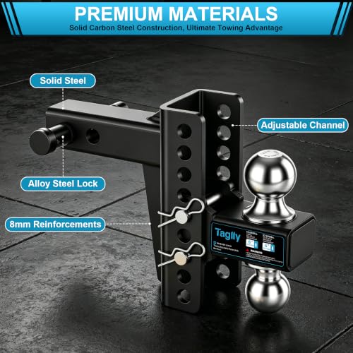 2" Adjustable Trailer Hitch - 22500 LBS, 2" & 2-5/16" Ball, Tow Drop Hitch