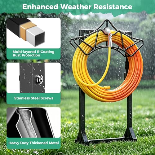 Garden Hose Holder with 2 Tool Hooks Heavy-Duty Water Hose Reel Rustproof - color: Black, size: Crown