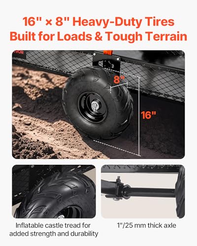 VEVOR 22 Cu.Ft 1600Lbs Steel ATV UTV Trailer Tow Behind Dump Cart, Heavy Duty Pull Behind Utility Dump Trailer for Lawn Mower Trailer Tractor Garden Yard with Removable Rear Panel | For Lawn Mower Tractor Garden Yard, Hand-Pull or Foot-Step, Heavy Duty Pu