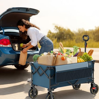Timber Ridge Collapsible Wagon Cart with Brakes - color: Blue, size: 200L