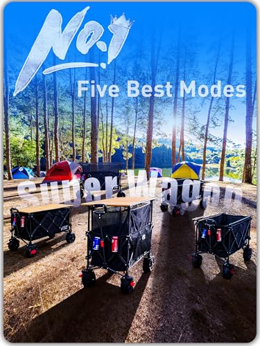 VIC 680lbs Super Cart & Table 1=5 Set, 480L Mega Capacity 54" Extra Long Extra high Folding Wagon, Heavy Duty Collapsible Carts with Brakes, All-Terrain Big Wheels for Camping, Store, Shopping