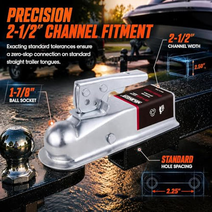 NBJINGYI Straight Trailer Coupler 1-7/8" Ball 2-1/2" Channel, 2000lbs - size: 1-7/8" Ball 2-1/2" Width 2000 LBS