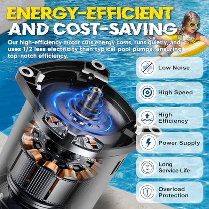 SQ1202 Pool Pump Motor 2HP 48Y Frame Fit for Century A.O.Smith Single Speed - size: 2 HP SQ1202 48Y Frame