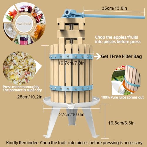 1.6Gallon/6L fruit press with 7L fruit crusher