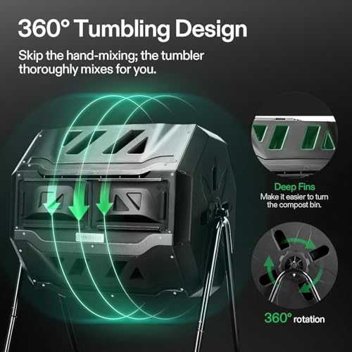 VIVOSUN Outdoor Tumbling Composter Dual Rotating Batch Compost Bin, 43 Gallon Black Door - color: Black