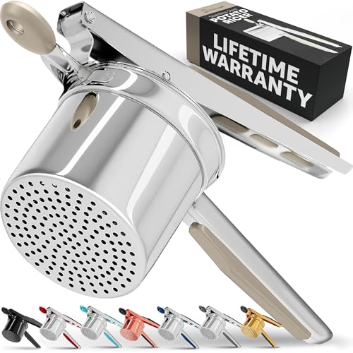 PriorityChef Large 15oz Potato Ricer, Heavy Duty Stainless Steel Potato Masher and Ricer Kitchen Tool, Press and Mash Kitchen Gadget For Perfect Mashed Potatoes - Everytime, Khaki - color: Khaki