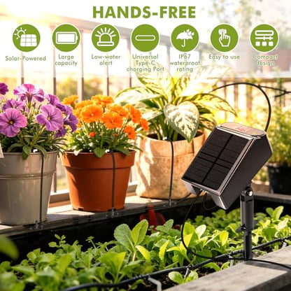 Maxmartt Solar Automatic Drip Irrigation Kit System, Solar Powered Auto Easy DIY Watering Device Supported Pots Plants, 6 Timing Modes with Anti-Siphoning Device