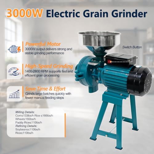 ABORON 3000W Electric Grain Mill, 110V Corn Wheat Rice Grinder, 2 Options