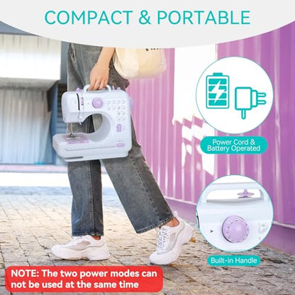 Mini Sewing Machine for Beginners, Portable Sewing Machine with 12 Stitches - color: Purple