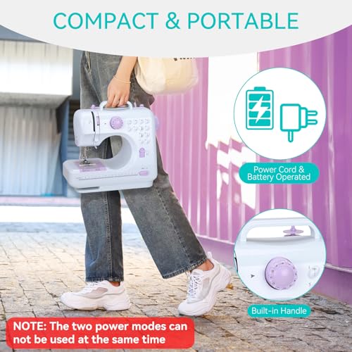 Mini Sewing Machine for Beginners, Portable Sewing Machine with 12 Stitches - color: Purple