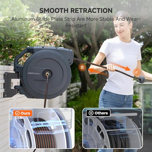 Giraffe Tools Retractable Garden Hose Reel 5/8" 90FT Wall Mount Auto Rewind - color: Dark Grey, size: 5/8‘’ 90 FT