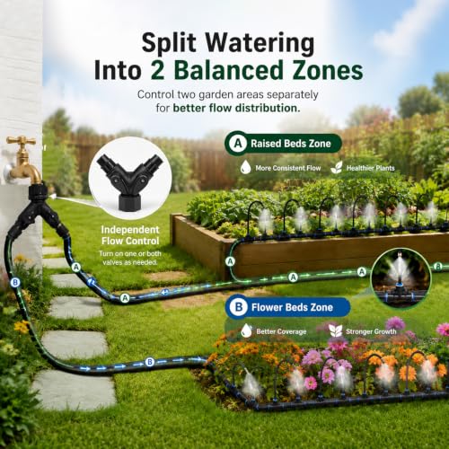 5/16" Drip Irrigation System 100 ft for with 20-Pcs 360° Adjustable Copper Nozzles for Garden, Automatic Misting Watering Sprinkler System Raised Beds, Greenhouse (100ft+20 nozzles) - size: 100ft+20 nozzles