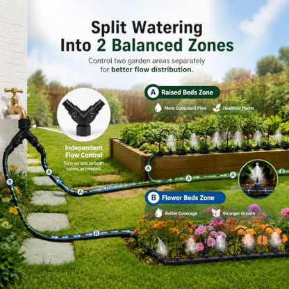 5/16" Drip Irrigation System 100 ft for with 20-Pcs 360° Adjustable Copper Nozzles for Garden, Automatic Misting Watering Sprinkler System Raised Beds, Greenhouse (100ft+20 nozzles) - size: 100ft+20 nozzles